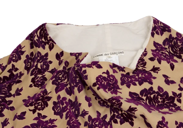 COMME des GARCONS Rose Flocked Drape Neck Dress K-158705_004