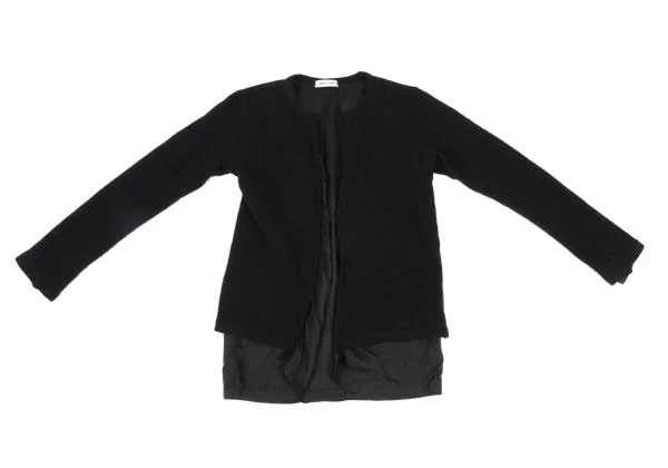 コムデギャルソンCOMME des GARCONS 製品染め貼り合わせウールボタンレスカーディガン 黒M位 K-158706_002
