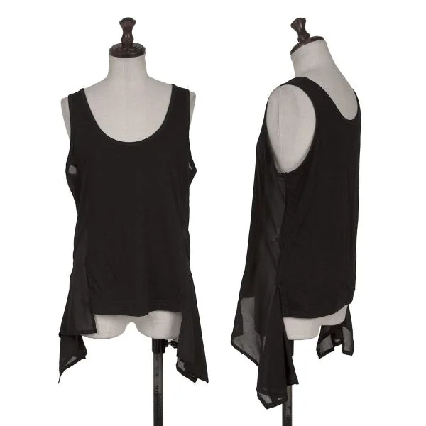 Y's Cotton Silk Side Switching Drape Tank Top Black 2 K-158724_001