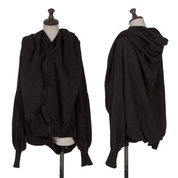 ワイズY's ウール混編み地切替スナップニットカーディガン 黒2