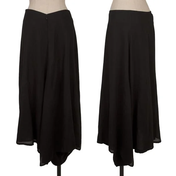 Yohji Yamamoto NOIR Silk Layered Cotton Asymmetry Skirt Black 1 K-158748_001