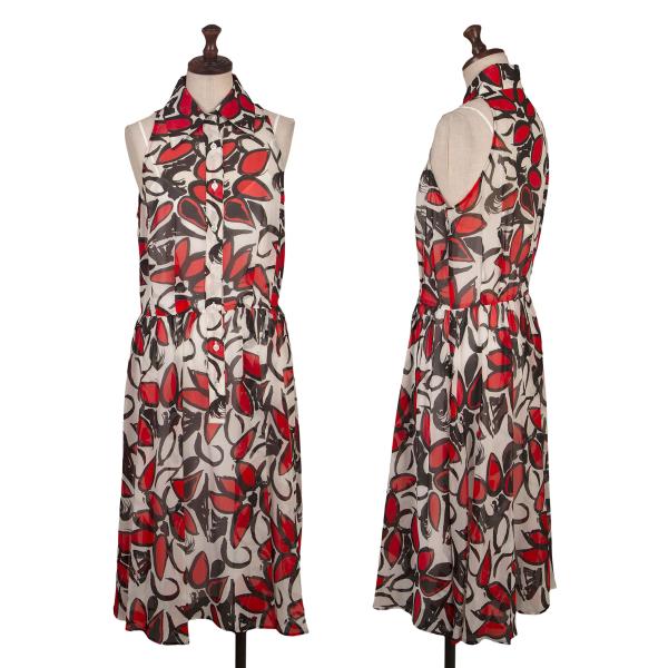 レキップ ヨシエイナバL'EQUIPE YOSHIE INABA フローラルプリントシースルーノースリーブワンピース 白朱色他38