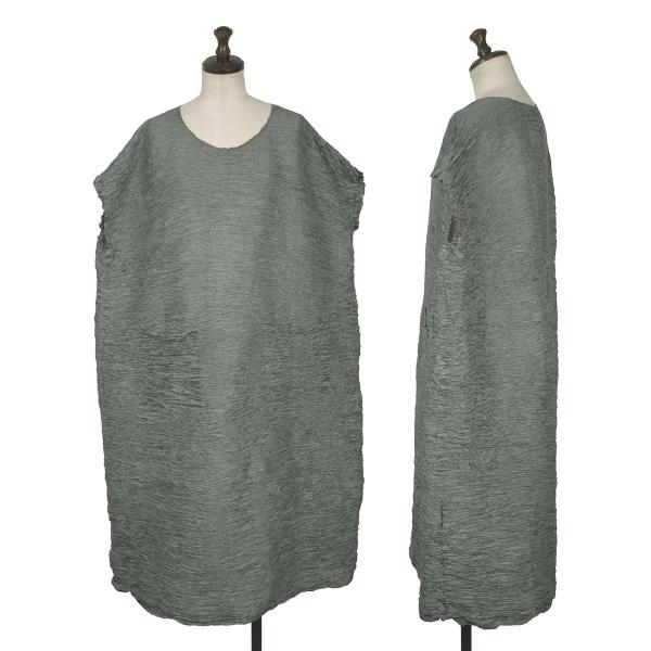 ポイントビューPoint-vue シワプリーツボックスシルエットワンピース カーキM