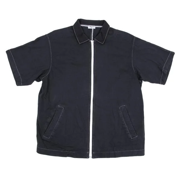COMME des GARCONS HOMME Dyed Zip Short Sleeve Shirt Navy S-M K-158821_001