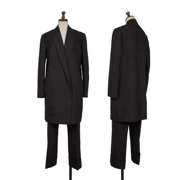 ヨウジヤマモト ファムYohji Yamamoto FEMME ウールサージロングジャケット 黒1 K-158841_017