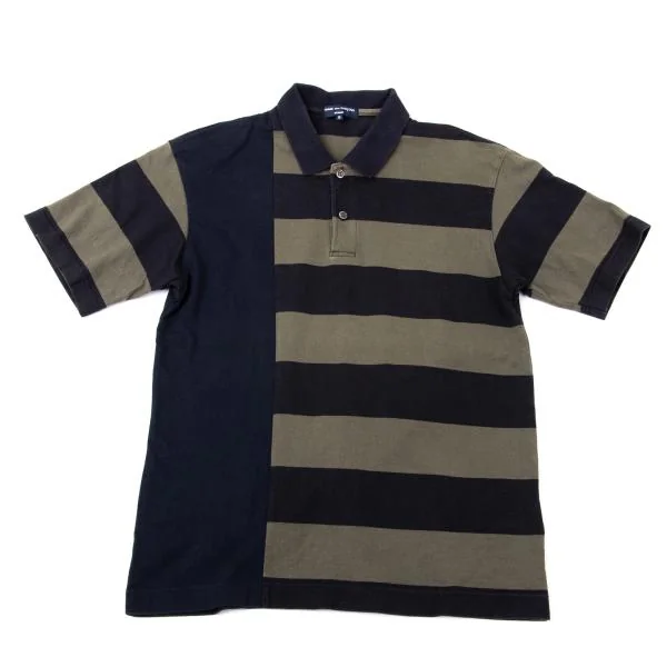 COMME des GARCONS HOMME Cotton Switching  Striped Polo Shirt Khaki,Navy S K-158915_001