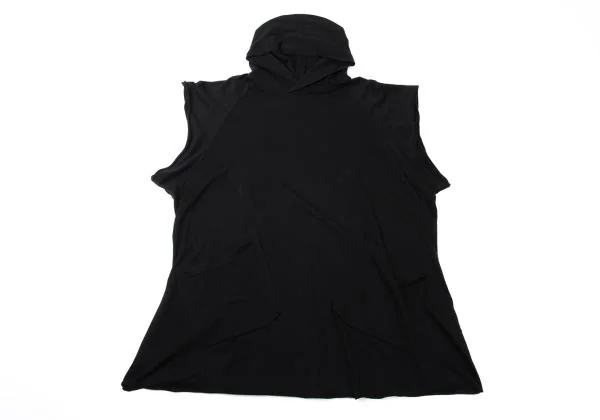 ワイズY's ラグラン半袖フーデッドコットン天竺チュニック 黒2 K-158920_002