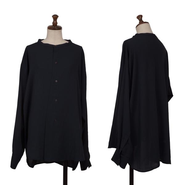 ワイズ エクスクルーシブY's Exclusive アシンメトリーフロントバンドカラーブラウス 紺36