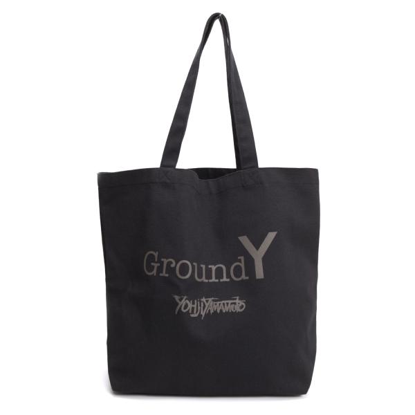グラウンド ワイGround Y ロゴプリントキャンバストートバッグ 黒