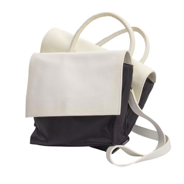 ディスコード ヨウジヤマモトdiscord Yohji Yamamoto バイカラーレザー切替アシンメトリーダブルバッグ 黒オフ