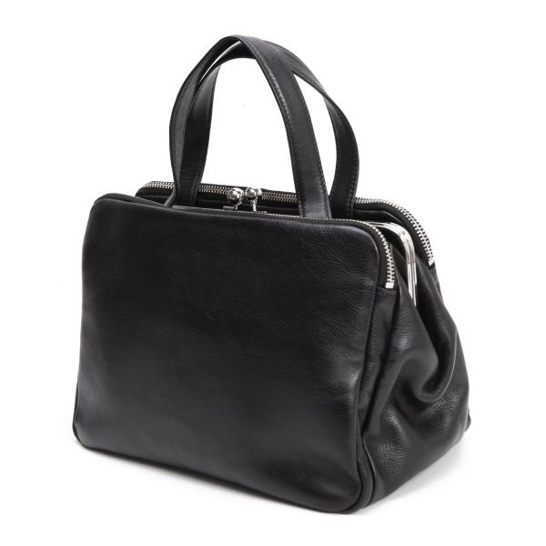 ヨウジヤマモト ノアールYohji Yamamoto NOIR レザーダブルジップがま口ハンドバッグ 黒