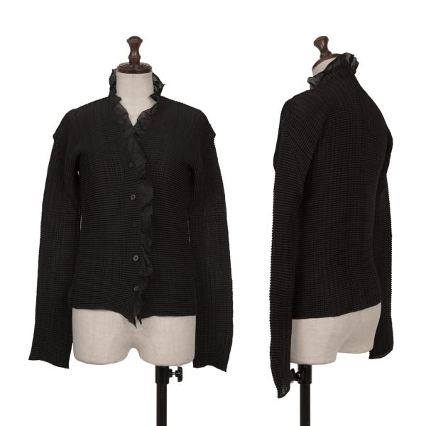 イッセイミヤケ ホワイトレーベルISSEY MIYAKE WHITE LABEL ストレッチプリーツフリル切替カーディガン 黒M位