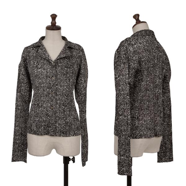 プリーツプリーズPLEATS PLEASE プリーツ総柄プリントオープンカラーシャツ 黒白3