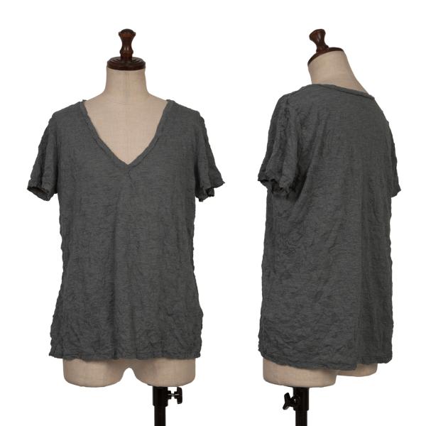 イッセイミヤケミーISSEY MIYAKE me シワ加工Vネック半袖Tシャツ グレーF