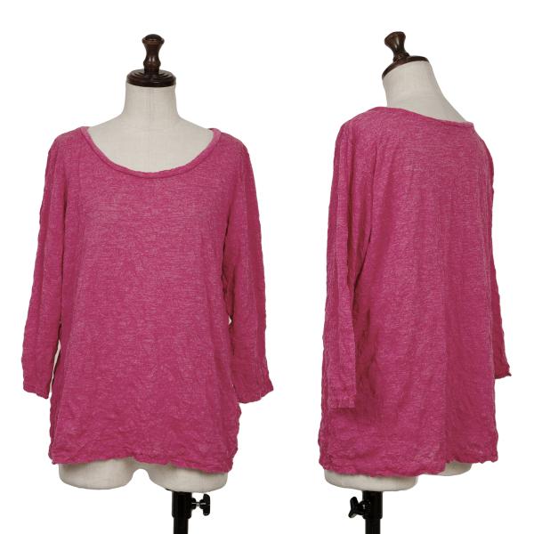 イッセイミヤケミーISSEY MIYAKE me シワ加工七分袖カットソー ピンクF