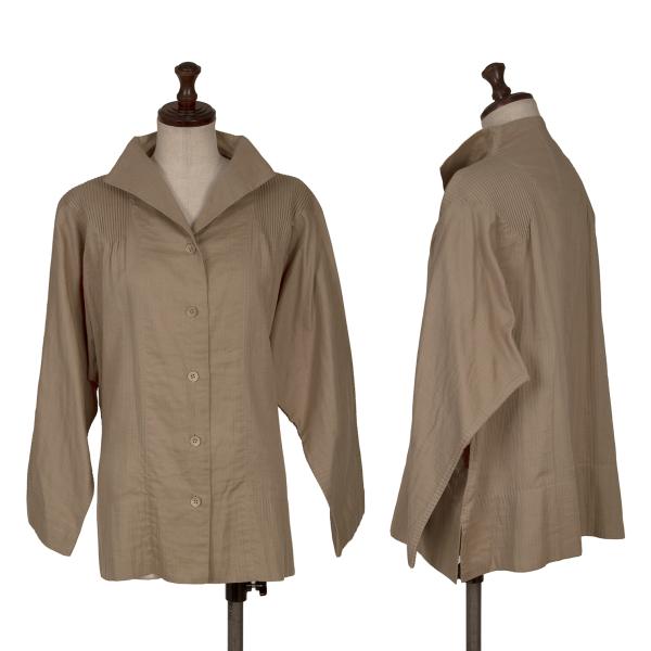 イッセイミヤケISSEY MIYAKE コットン消しプリーツシャツ モカ2