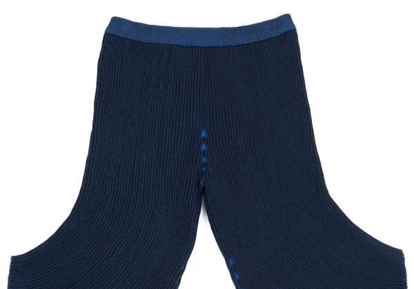 イッセイミヤケISSEY MIYAKE リブ変形クロップドパンツ 紺2 K-159045_002
