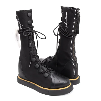Yohji Yamamoto FEMME Leather Switching Linen Long Boots