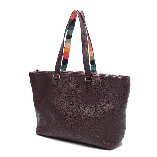 ポールスミスPaul Smith ボーダー切替レザートートバッグ 焦げ茶