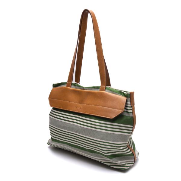 ポールスミスPaul Smith アーティストストライプハンドルレザートートバッグ 緑オフ