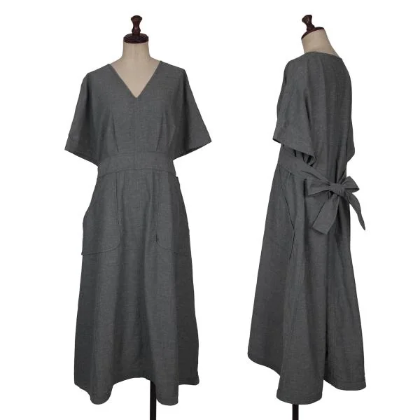 Pilgrim BEAMS V-neck Chambray Short Sleeve Dress Navy 1 K-159208_001