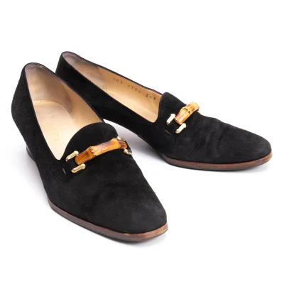 GUCCI Bamboo Horse Bit Suede Shoes