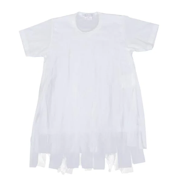 コムコム コムデギャルソンCOMME des GARCONS フロントチュール短冊デザインポリTシャツ 白S K-159250_002