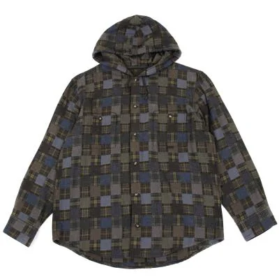 Papas Check Block Switching Flannel Shirt Hoodie