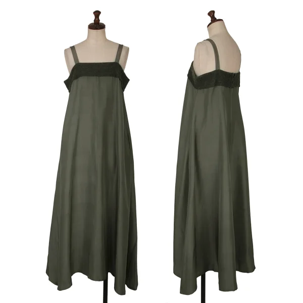 Y's Dyed Felt Switching Silk Cami Dress Khaki 3 K-159283_001