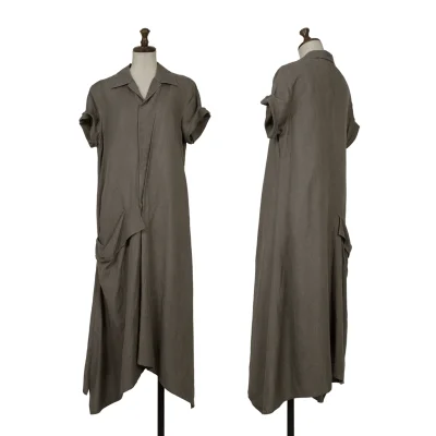 Yohji Yamamoto NOIR Linen Blend Drape Design Short Sleeve Shirt Dress