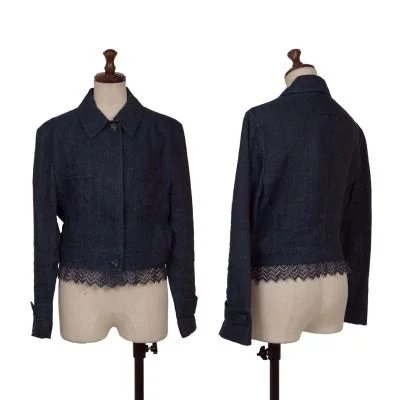 CHANEL Hem Lace Switching Linen Jacket