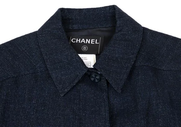 シャネルCHANEL リネン裾レース切替ジャケット 紺38 K-159361_006