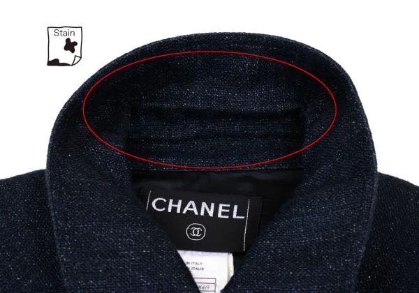 シャネルCHANEL リネン裾レース切替ジャケット 紺38 K-159361_007