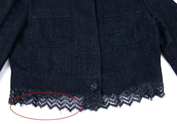 シャネルCHANEL リネン裾レース切替ジャケット 紺38 K-159361_012