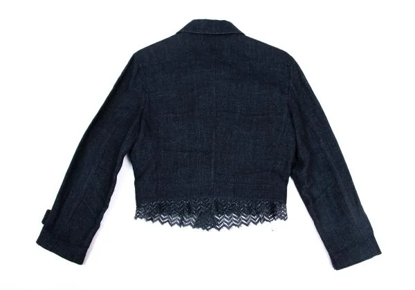 シャネルCHANEL リネン裾レース切替ジャケット 紺38 K-159361_016