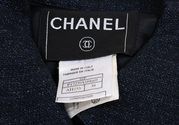 シャネルCHANEL リネン裾レース切替ジャケット 紺38 K-159361_019