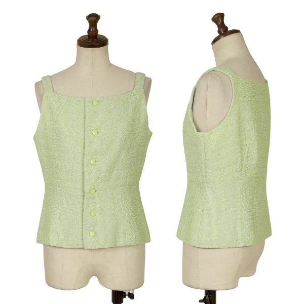 CHANEL Tweed Coco Mark Button Bustier Light Green 38 K-159365_001