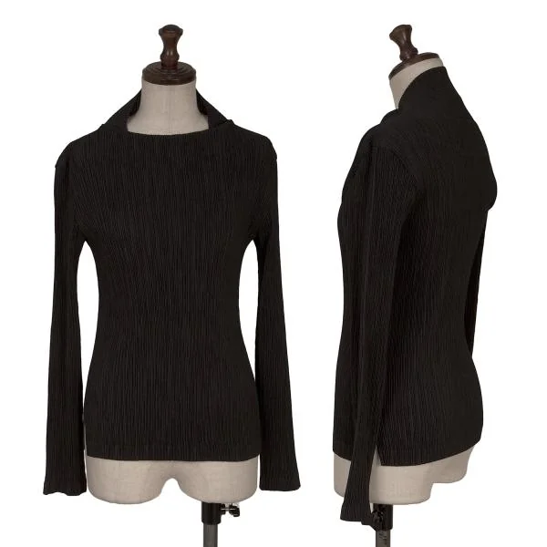 ISSEY MIYAKE Pleated High Neck T-shirt Black 2 K-159378_001
