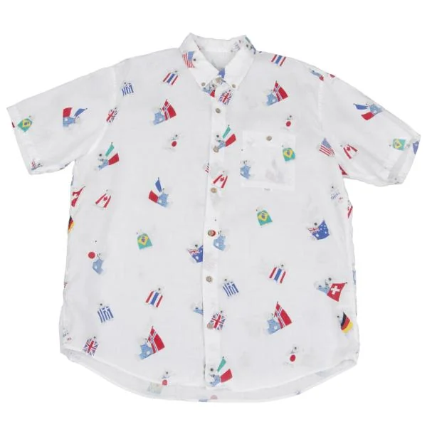 Papas Flag Bear Printed Linen Shirt White 50L K-159388_001