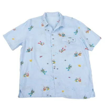Papas Diving Bear Printed Open Collar Short Sleeve Shirt