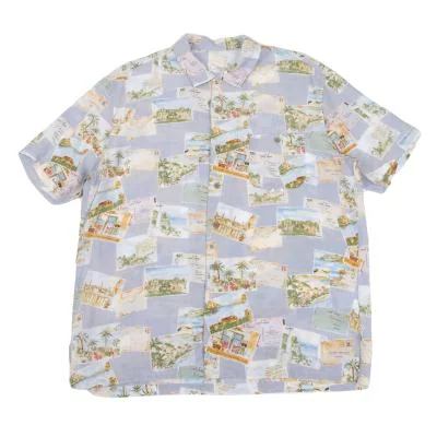Papas Postcard Printed Open Collar Short Sleeve Shirt