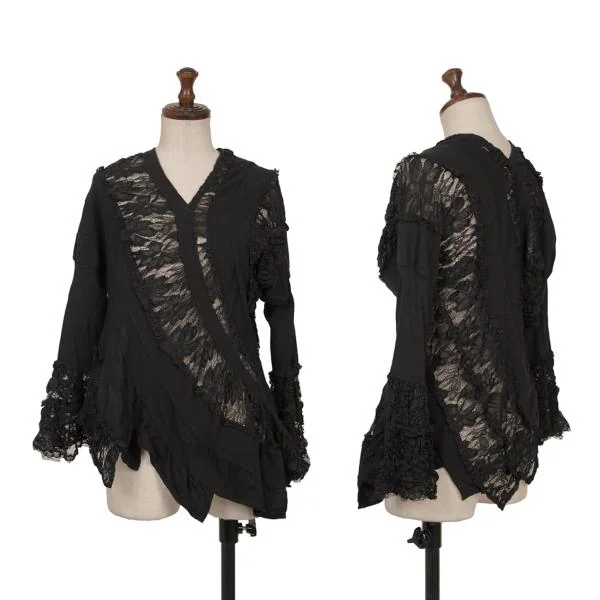 JUNYA WATANABE COMME des GARCONS Lace Twist Switching Top Black S K-159408_001