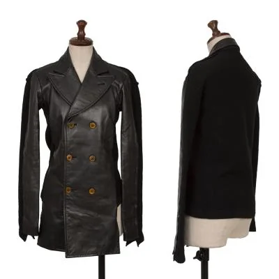 COMME des GARCONS Knit Switching Leather Double-breasted Coat