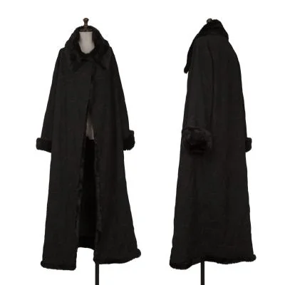 Yohji Yamamoto FEMME Botanical Embroidery Fur-trimmed Wool Long Coat