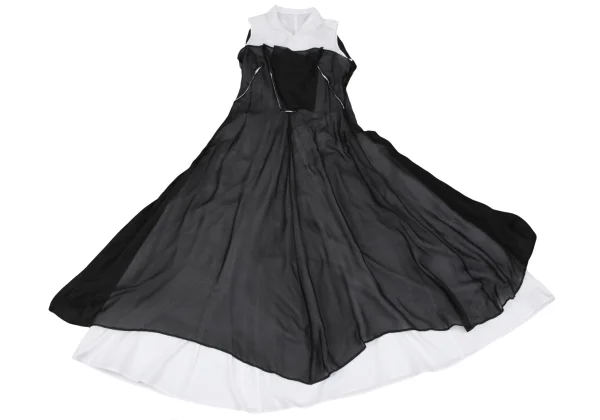 Yohji Yamamoto FEMME Chiffon Docking Long Sleeveless Shirt Dress K-159446_002