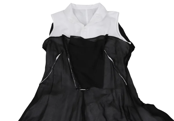 Yohji Yamamoto FEMME Chiffon Docking Long Sleeveless Shirt Dress K-159446_003