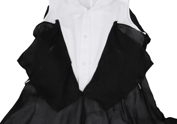 Yohji Yamamoto FEMME Chiffon Docking Long Sleeveless Shirt Dress K-159446_009