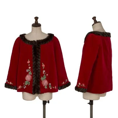 KEITA MARUYAMA Fur Trimmed Floral Embroidered Velvet Jacket