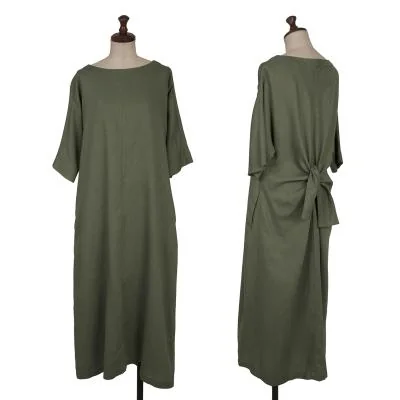 Y's for living Linen Poly Back Ribbon Raglan Dress