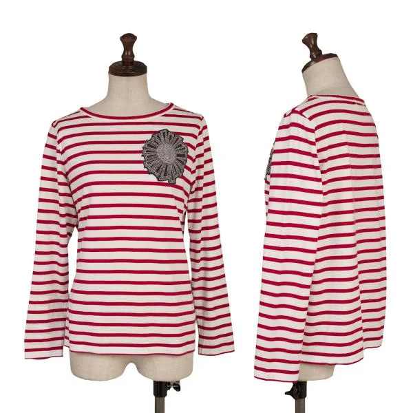 Y's for living Embroidery Patch Striped Top White,Red S-M K-159491_001